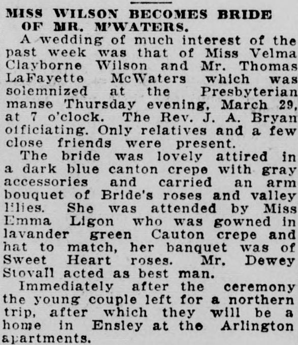 Velma Clayborne Wilson-Thomas LaFayette McWaters